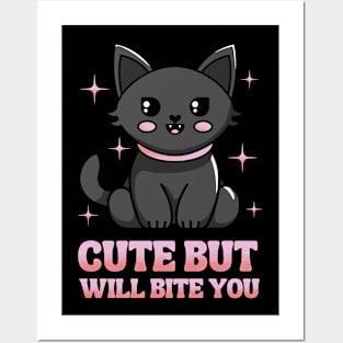 Cute But Will Bite You - Black Cat Posters and Art